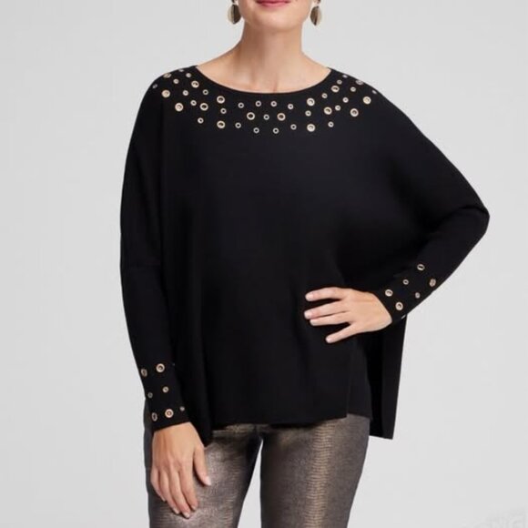 Chico's Black Grommet Detail Sweater  Poncho Embellished  S/M - Picture 4 of 4